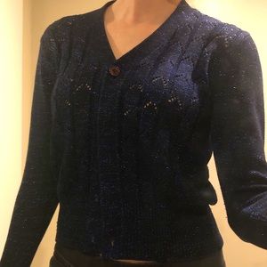 Vintage Sparkly Dark Blue Glitter Thread Cardigan